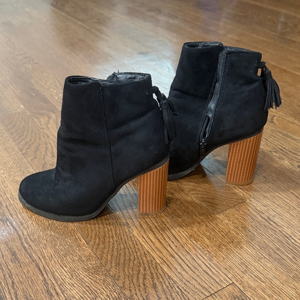 Black Suede Ankle Boots with Wooden Heel